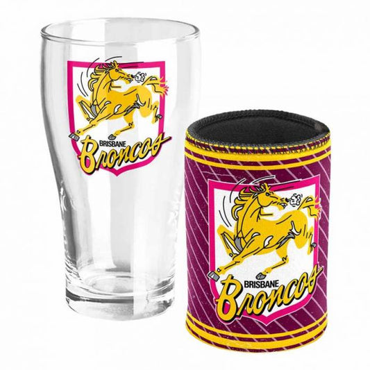 Brisbane Broncos Heritage Pint Glass & Can Cooler Pac