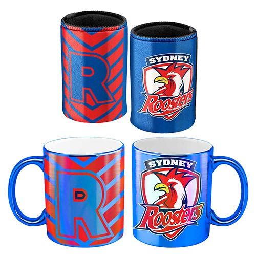 NRL Metalic can Cooler & Mug Roosters