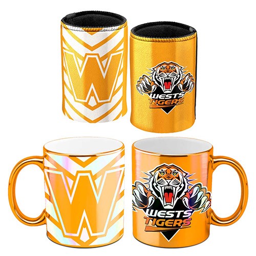 NRL Metalic Can Cooler & Mug Tigers