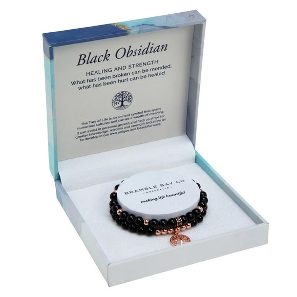 Bramble Bay Duo Bracelet - Black Obsidian Rose Gold