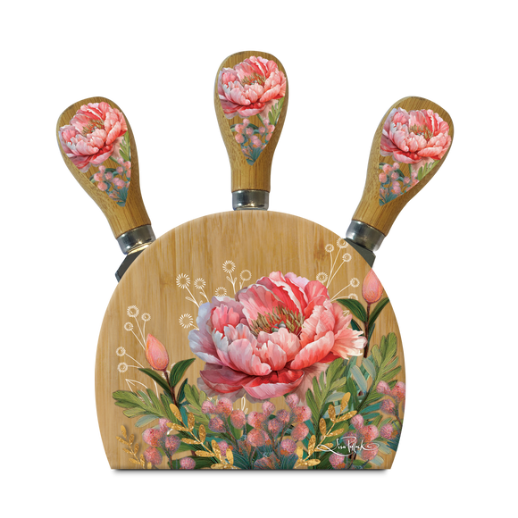 Coral Peony / Magnetic Cheese Knife Block - Lisa Pollock