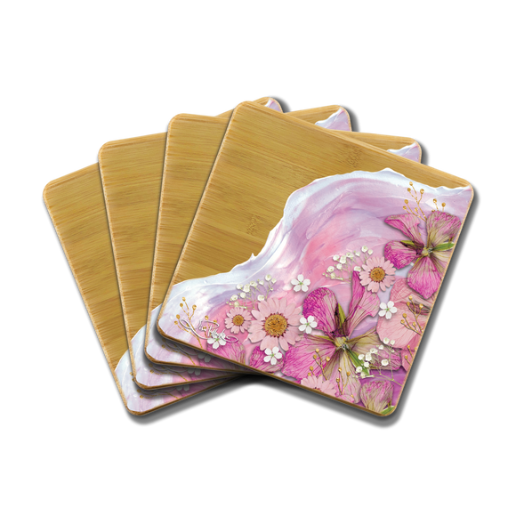 Pressed Petals / Bamboo Coaster Set - Lisa Pollock