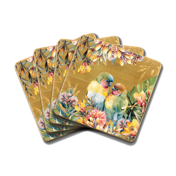 Sunset Love Birds / Bamboo Coaster Set - Lisa Pollock