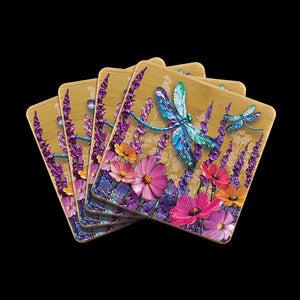 Playful Dragonflies / Bamboo Coaster Set - Lisa Pollock