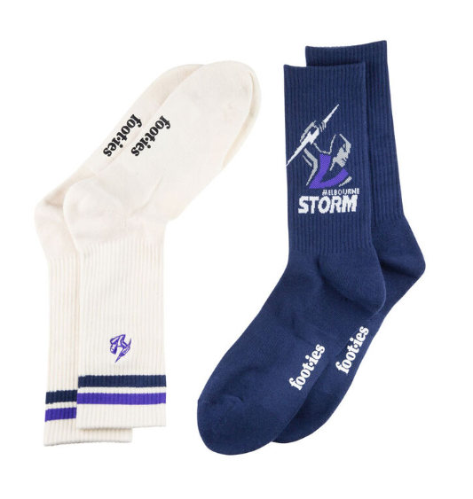 NRL 2pk Lyocell Blend Socks - Storm / AU 8-13