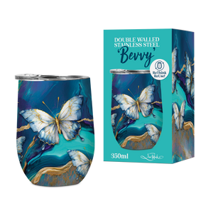 Stainless Steel Double Walled Bevvy - Tranquil butterfly