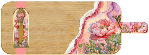 Resin Serving Platter + Cheese Knife - Coral Peony