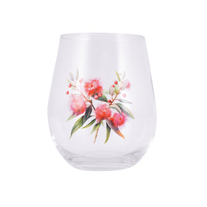 Red Floral Stemless Wine Glass - Native Blooms