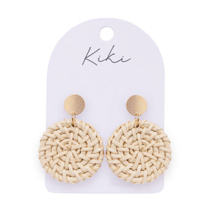 Round Cream Rattan Earrings - Kiki