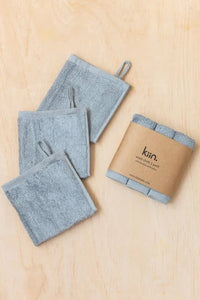 KIIN WASHCLOTHS 3 PACK DUSKY BLUE