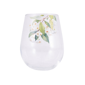 White Floral Stemless Wine Glass - Native Blooms